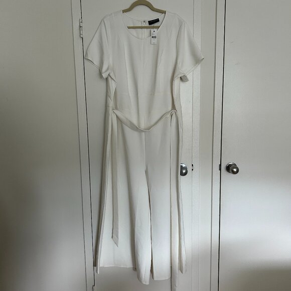 Lane Bryant Pants - Women's White Short Sleeve Jumpsuit with Tie Waist